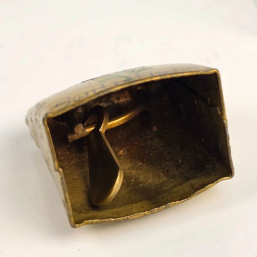Vintage Switzerland Souvenir Bell Hand Painted Bag Shape Metal